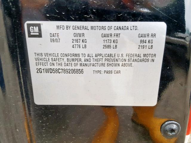 2G1WD58C789206856 - 2008 CHEVROLET IMPALA SUP 黑色 照片 10