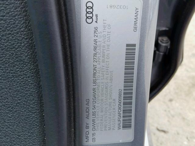 WAUFGAFC8GN009892 - 2016 AUDI A6 PREMIUM GRAY photo 10