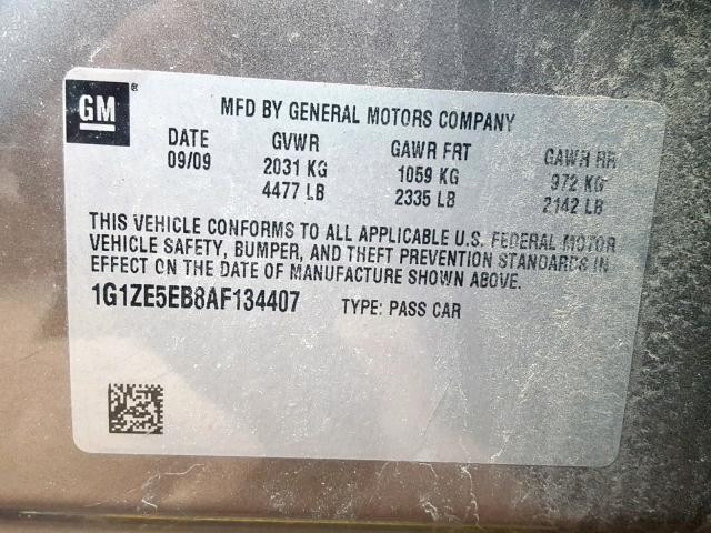 1G1ZE5EB8AF134407 - 2010 CHEVROLET MALIBU LTZ BROWN photo 10