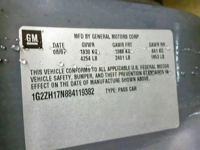 1G2ZH17N884119382 - 2008 PONTIAC G6 GT GRAY photo 10