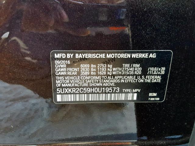 5UXKR2C59H0U19573 - 2017 BMW X5 SDRIVE3 BROWN photo 10