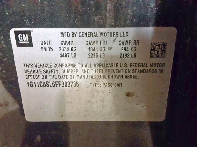 1G11C5SL6FF303735 - 2015 CHEVROLET MALIBU 1LT 石墨色 照片 10