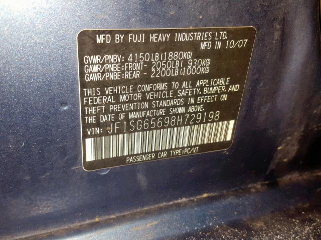 JF1SG65698H729198 - 2008 SUBARU FORESTER 2 BLUE photo 10