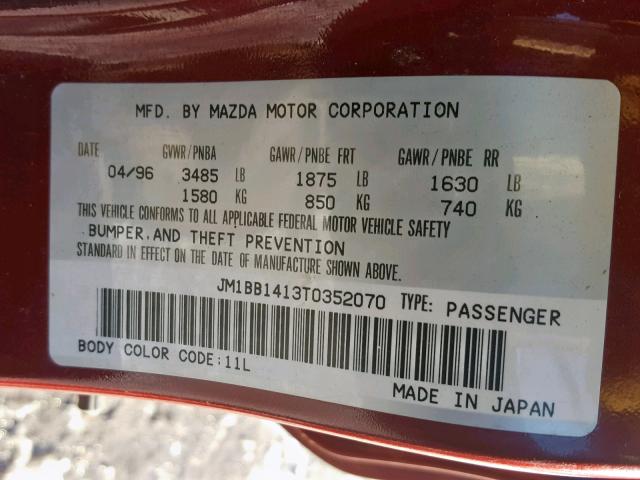 JM1BB1413T0352070 - 1996 MAZDA PROTEGE DX MAROON photo 10