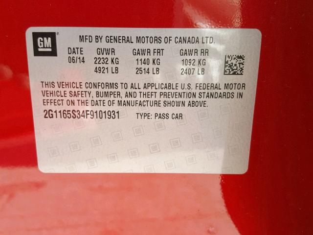 2G1165S34F9101931 - 2015 CHEVROLET IMPALA LTZ RED photo 10