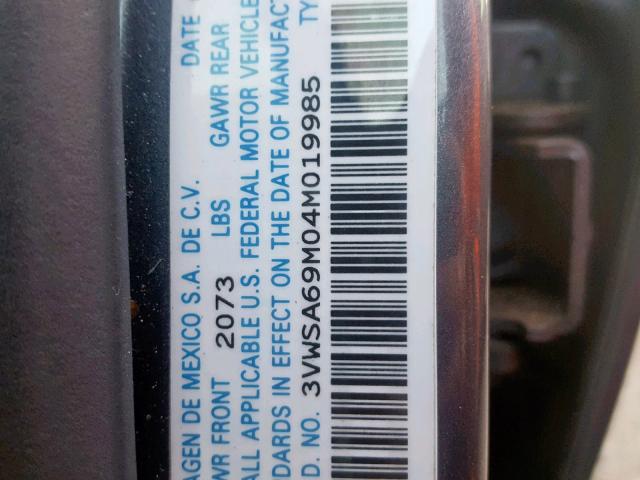 3VWSA69M04M019985 - 2004 VOLKSWAGEN JETTA GLS GRAY photo 10