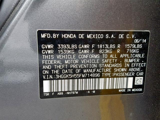 3HGGK5H55FM714896 - 2015 HONDA FIT LX CHARCOAL photo 10