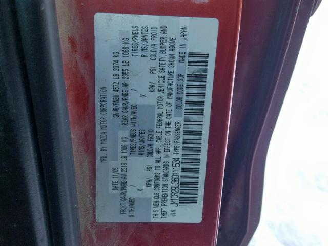 JM1CR29L360111534 - 2006 MAZDA 5 RED photo 10