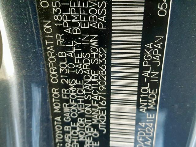 JTKDE167190286332 - 2009 TOYOTA SCION TC გრაფიტი ფოტო 10