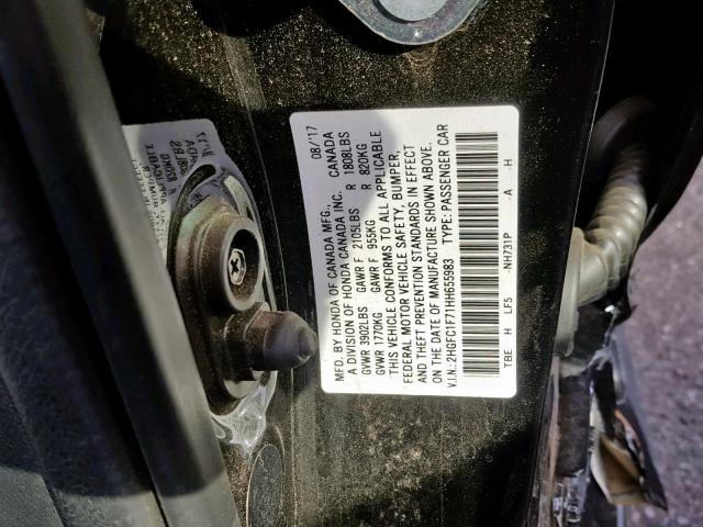 2HGFC1F71HH655983 - 2017 HONDA CIVIC EXL Qara foto 10