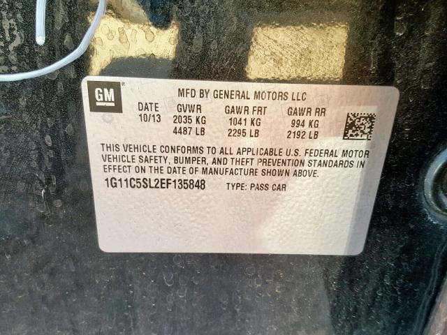 1G11C5SL2EF135848 - 2014 CHEVROLET MALIBU 1LT BLACK photo 10