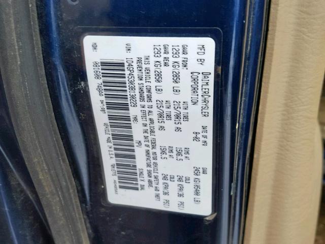 1D4GP45303B130229 - 2003 DODGE CARAVAN SP BLUE photo 10