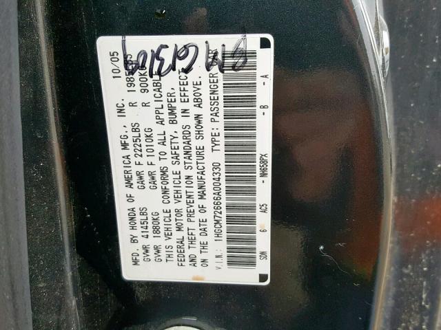 1HGCM72666A004330 - 2006 HONDA ACCORD EX BLACK photo 10