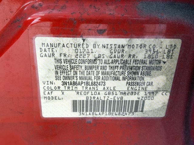 3N1AB6AP1BL682473 - 2011 NISSAN SENTRA 2.0 RED photo 10