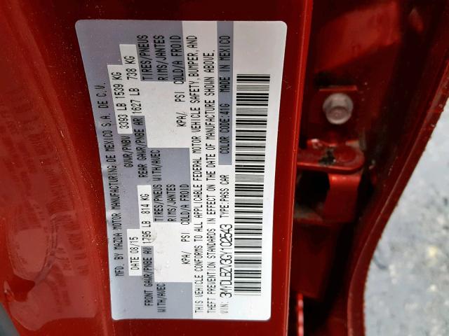 3MYDLBZV3GY102543 - 2016 TOYOTA SCION IA RED photo 10