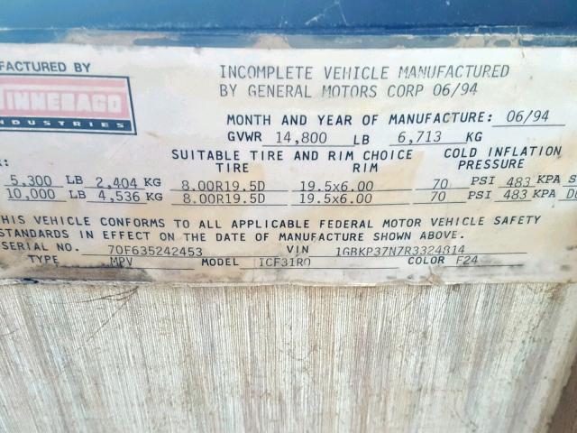 1GBKP37N7R3324814 - 1995 WINNEBAGO MOTORHOME WHITE photo 10