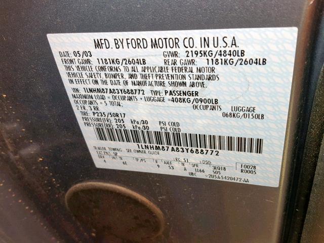 1LNHM87A83Y688772 - 2003 LINCOLN LS BLUE photo 10