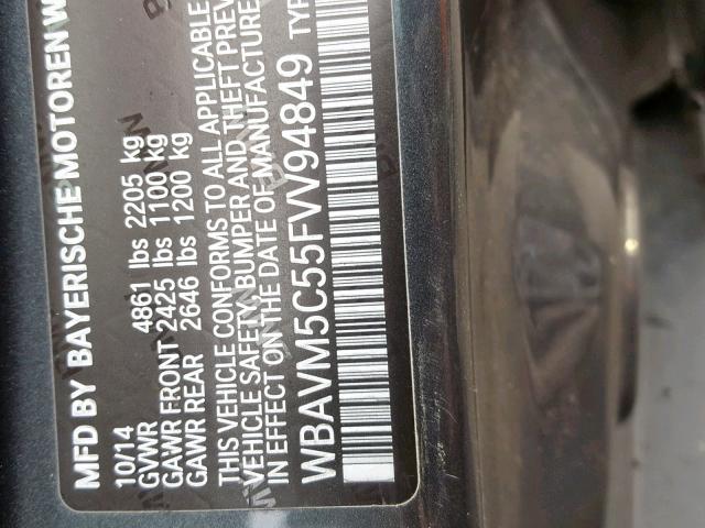 WBAVM5C55FVV94849 - 2015 BMW X1 XDRIVE3 رمادي صورة 10