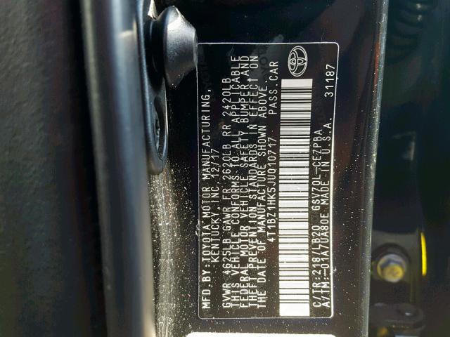 4T1BZ1HK5JU010717 - 2018 TOYOTA CAMRY XSE BLACK photo 10