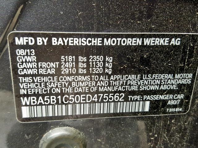 WBA5B1C50ED475562 - 2014 BMW 535 I BLACK photo 10