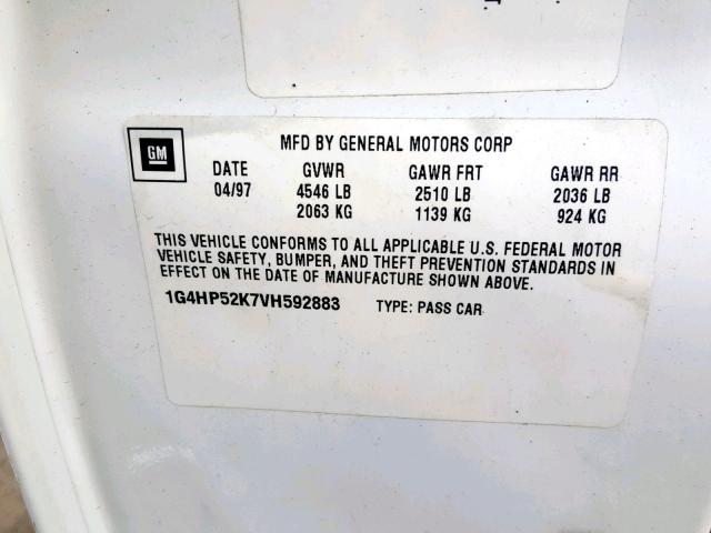 1G4HP52K7VH592883 - 1997 BUICK LESABRE CU WHITE photo 10