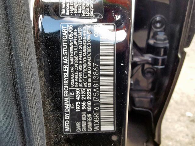 WDBRF61J75A813867 - 2005 MERCEDES-BENZ C 240 BLACK photo 10