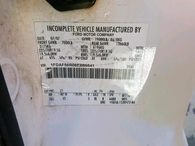 1FDAF56R08EB86641 - 2008 FORD F550 SUPER WHITE photo 10