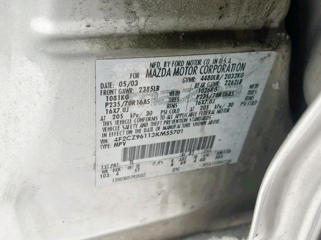 4F2CZ96113KM55701 - 2003 MAZDA TRIBUTE ES 银色 照片 10