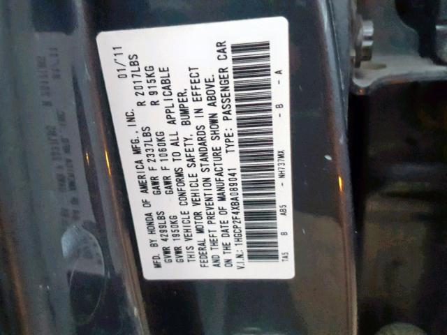 1HGCP2F4XBA089041 - 2011 HONDA ACCORD LXP GRAY photo 10