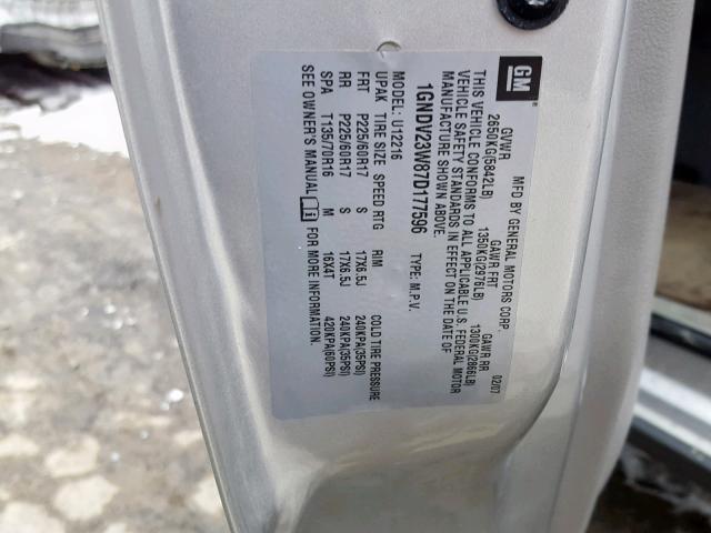 1GNDV23W87D177596 - 2007 CHEVROLET UPLANDER L 银色 照片 10