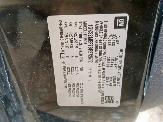 1GKS2MEF7BR272572 - 2011 GMC YUKON XL D BLACK photo 10