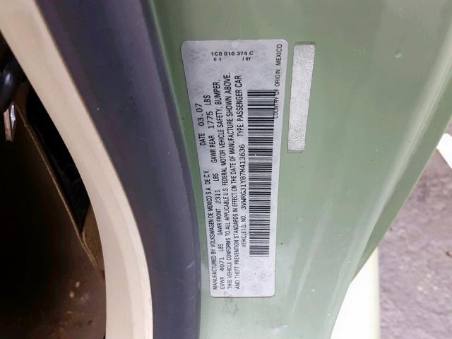 3VWRG31Y87M413636 - 2007 VOLKSWAGEN NEW BEETLE Yaşıl foto 10