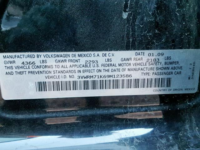 3VWRM71K69M123586 - 2009 VOLKSWAGEN JETTA SE 黑色 照片 10