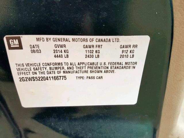 2G2WS522041166775 - 2004 PONTIAC GRAND PRIX GREEN photo 10