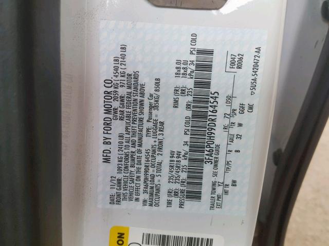 3FA6P0H99DR164545 - 2013 FORD FUSION SE WHITE photo 10