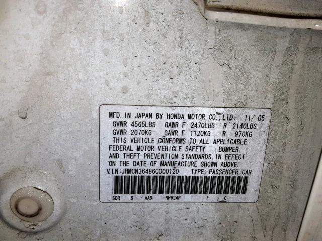 JHMCN36486C000120 - 2006 HONDA ACCORD HYB WHITE photo 10