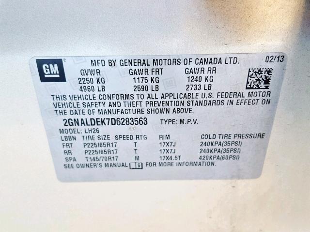 2GNALDEK7D6283563 - 2013 CHEVROLET EQUINOX LT TAN photo 10