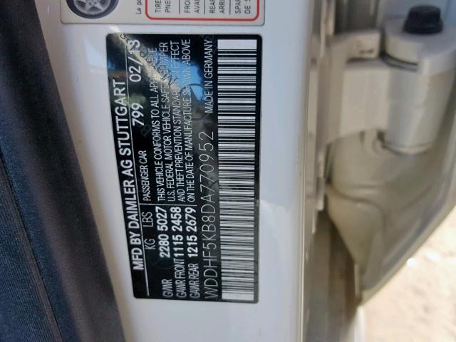 WDDHF5KB8DA770952 - 2013 MERCEDES-BENZ E 350 WHITE photo 10