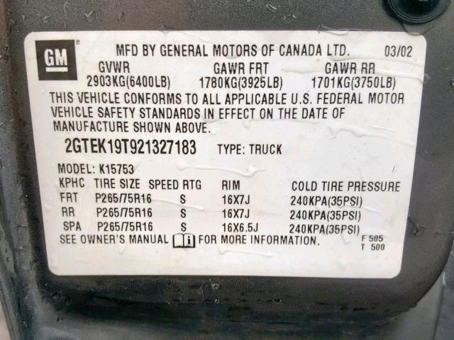 2GTEK19T921327183 - 2002 GMC NEW SIERRA GRAY photo 10