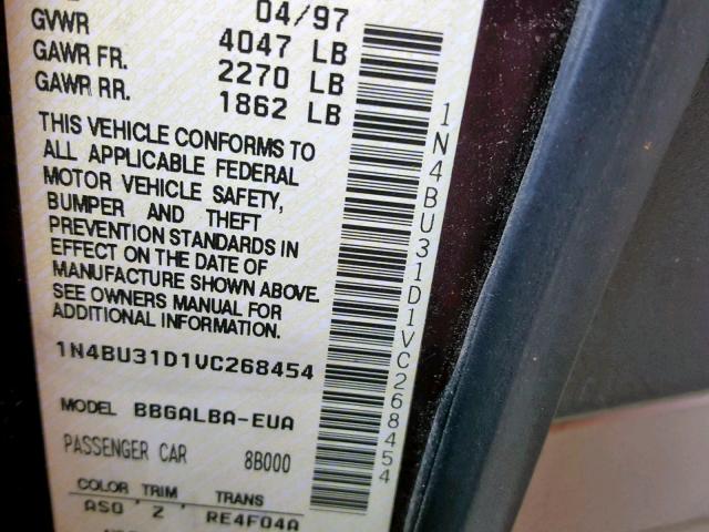 1N4BU31D1VC268454 - 1997 NISSAN ALTIMA XE MAROON photo 10