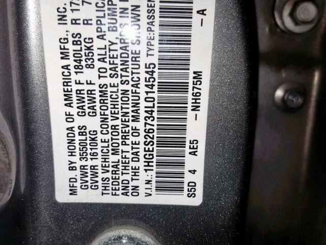 1HGES26734L014545 - 2004 HONDA CIVIC EX ნაცრისფერი ფოტო 10