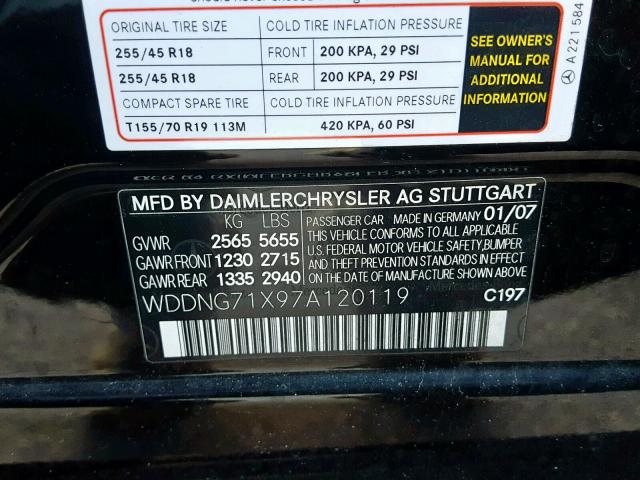 WDDNG71X97A120119 - 2007 MERCEDES-BENZ S 550 BLACK photo 10