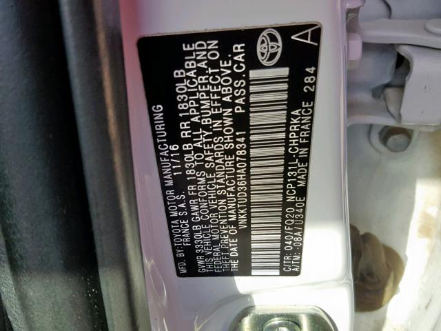 VNKKTUD36HA078341 - 2017 TOYOTA YARIS L 白色 照片 10