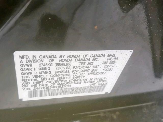 2HJYK16348H537610 - 2008 HONDA RIDGELINE 黑色 照片 10