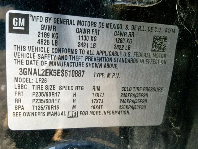 3GNAL2EK5ES610887 - 2014 CHEVROLET CAPTIVA LS 黑色 照片 10