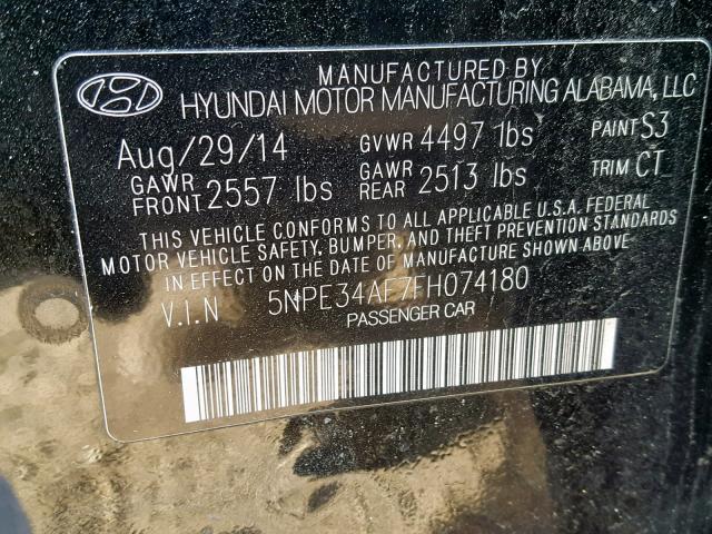 5NPE34AF7FH074180 - 2015 HYUNDAI SONATA SPO BLACK photo 10