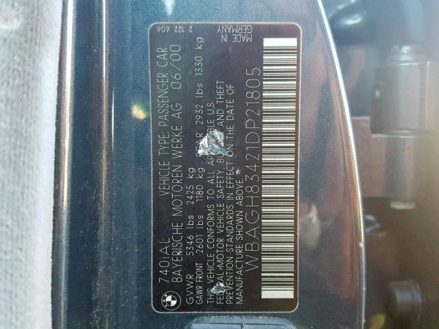 WBAGH83421DP21805 - 2001 BMW 740 IL GRAY photo 10