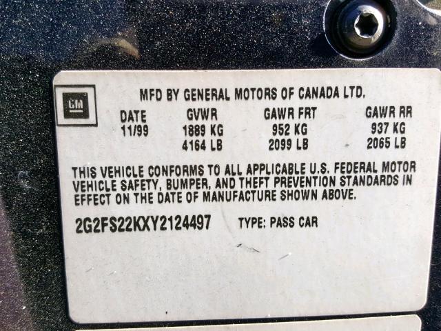 2G2FS22KXY2124497 - 2000 PONTIAC FIREBIRD BLUE photo 10