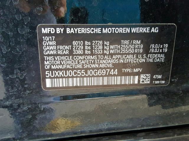 5UXKU0C55J0G69744 - 2018 BMW X6 SDRIVE3 BLACK photo 10