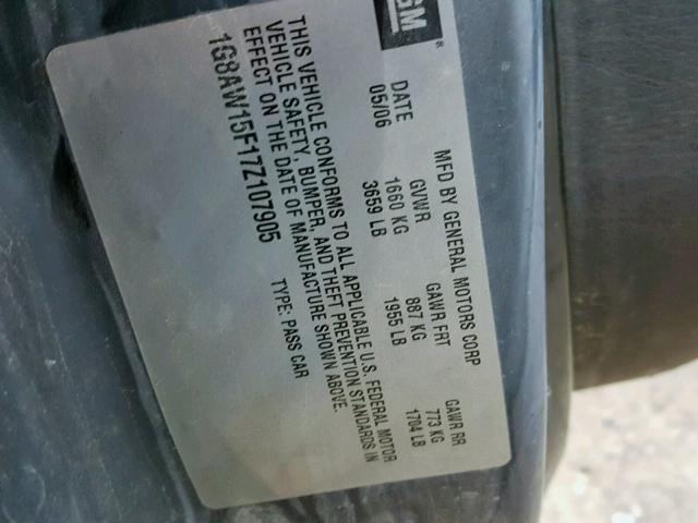 1G8AW15F17Z107905 - 2007 SATURN ION LEVEL BLACK photo 10